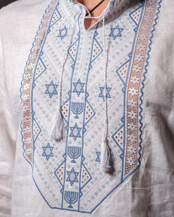 Вышиванка мужская "Звезда Давида" из льна, белого цвета