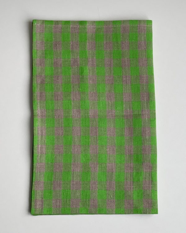 Рушник кухонний з льону, розмір 45х70 см, в клітинку сіро-зеленого кольору