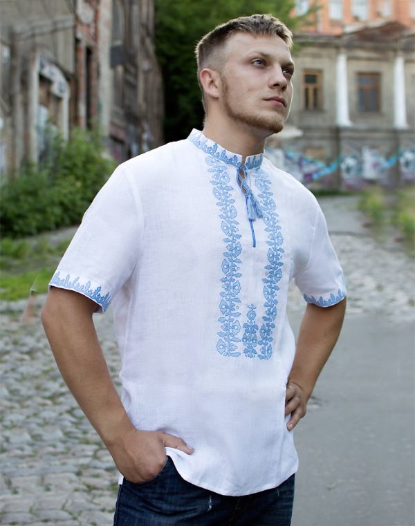 Вышиванка мужская "Козацкая" из льна, белого цвета