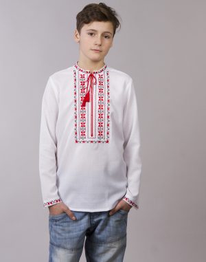 Вишиванка для хлопчиків "Алатир" з бавовни, зріст098-116, білого кольору