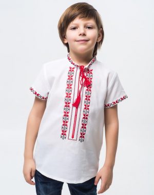 Вишиванка для хлопчиків "Алатир" з бавовни, зріст 146-164, білого кольору