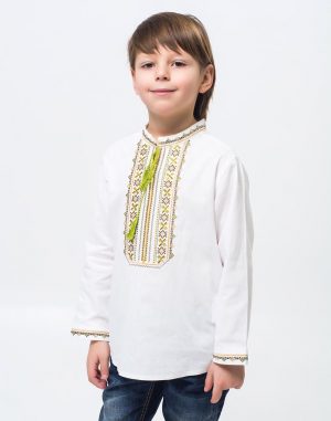 Вишиванка для хлопчиків "Дубочок" з бавовни, зріст 122-140, білого кольору (attach1 22816)
