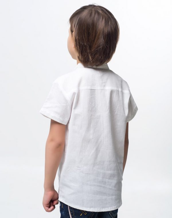 Вышиванка для мальчика "Дубочек" из хлопка, рост 146-164, белого цвета