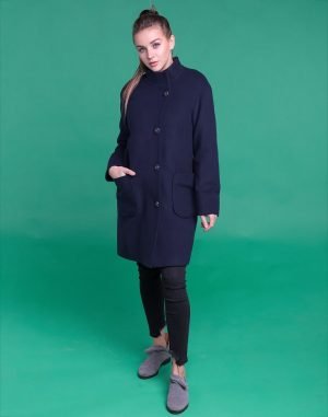 Пальто женское, модель В-116, из кашемира, темно-синего цвета