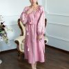 Платье вышитое "Лилия" из льна, модель Д-109-2, розового цвета