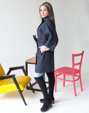 Пальто женское из кашемира, модель К-163 , темно-синего цвета