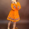 Платье для девочки "Розочки" из поплина, рост 122-140, оранжевого цвета