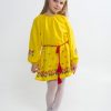 Платье для девочки "Розочки" из льна, рост  098-116, красного цвета