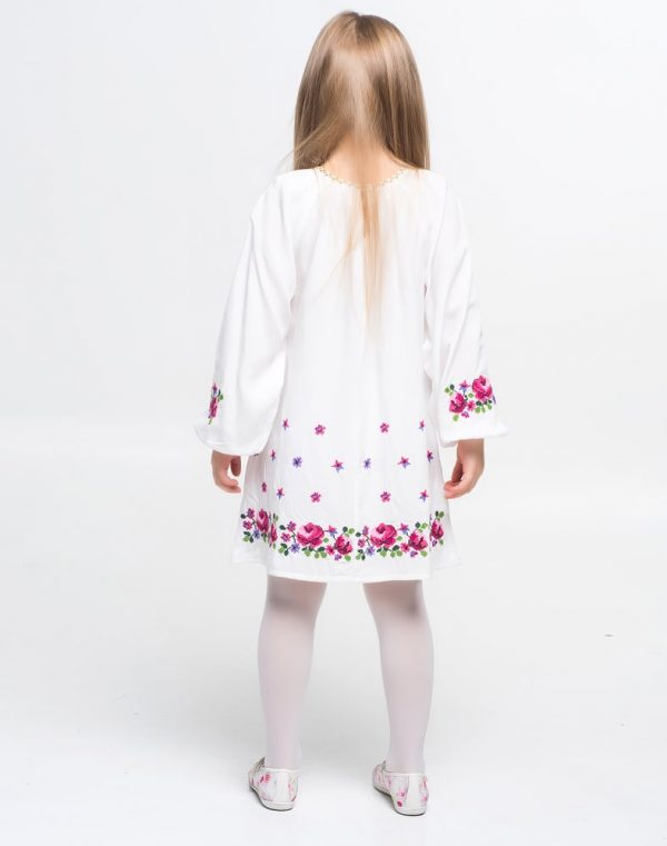 Платье для девочки "Розочки" из льна, рост  098-116, белого цвета