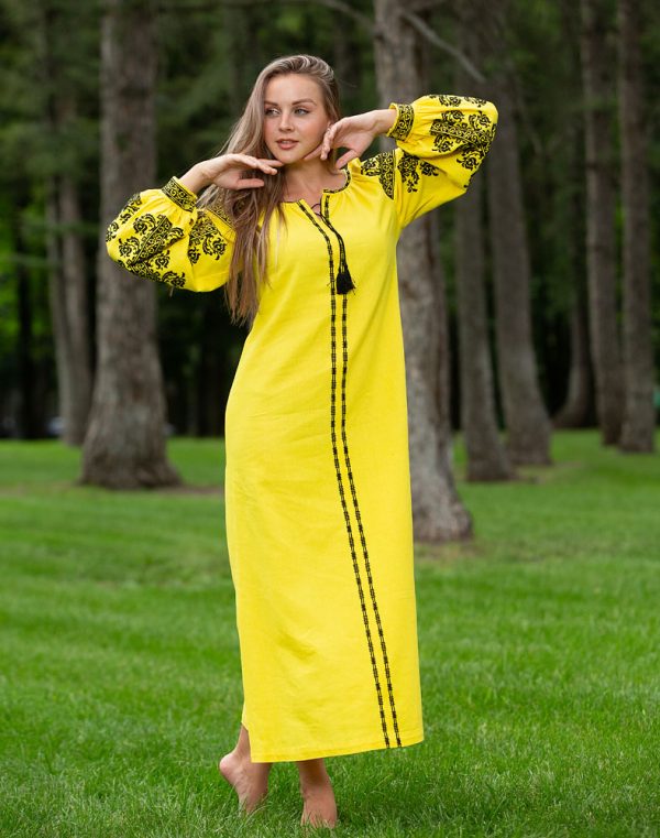 Сукня вишита "Лілія" з попліну, модель Д-88-3, жовтого кольору