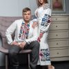 Вышиванка мужская "Борщевские краски" и платье вішитое "Борщевские краски", модель Д-88-4, из льна, белого цвета